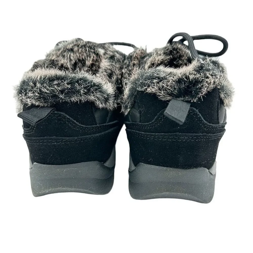 Lands' End NWB SZ 8 Womens Faux Fur Lining Quilted Black Suede Powder Belle Shoe